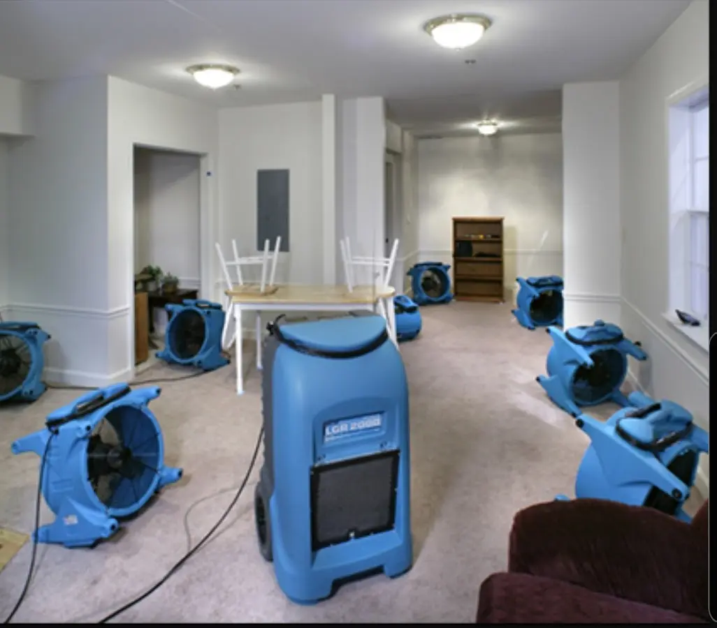 Air movers and dehumidifier setup for Water Damage Restoration in Morton Grove